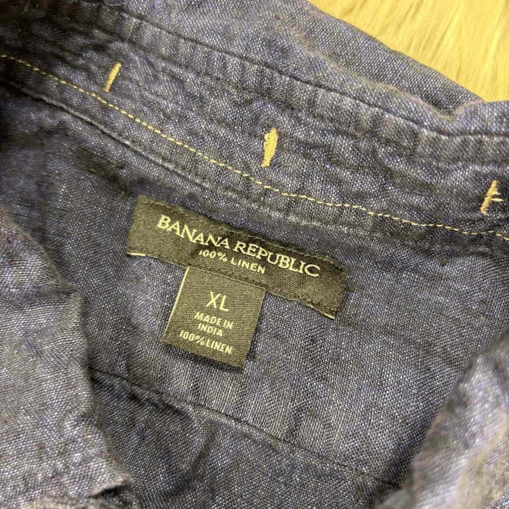 Banana Republic Men's XL Blue 100% Linen SS Button Down Shirt Resort Travel